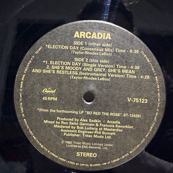 🎼 Rare Arcadia The Consensus Mix 12" Single - Election Day - Import 🎼 - Picture 3 of 16